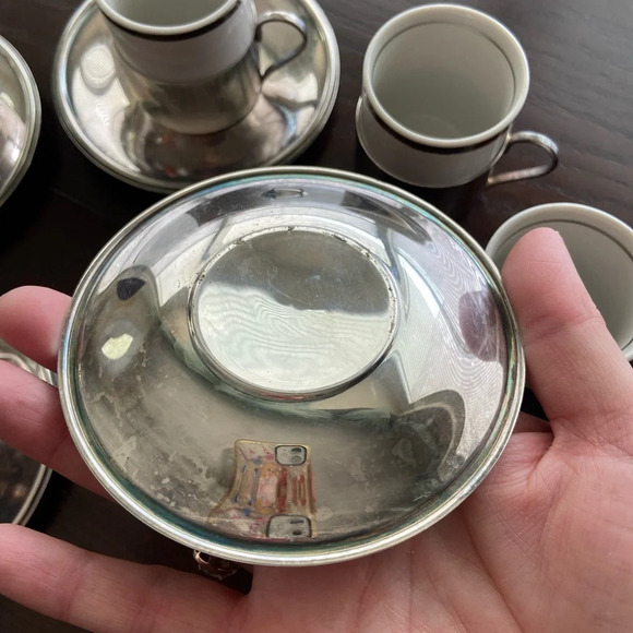 Brazil espresso demitasse set of 6 cups & 4 silver plated saucers MCM Style - Picture 8 of 12